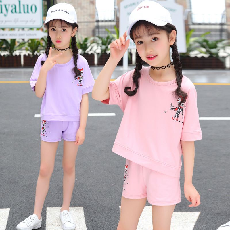 2018夏季新款女童套裝6韓版潮流款7短袖短褲8女孩衣服9運動二件套